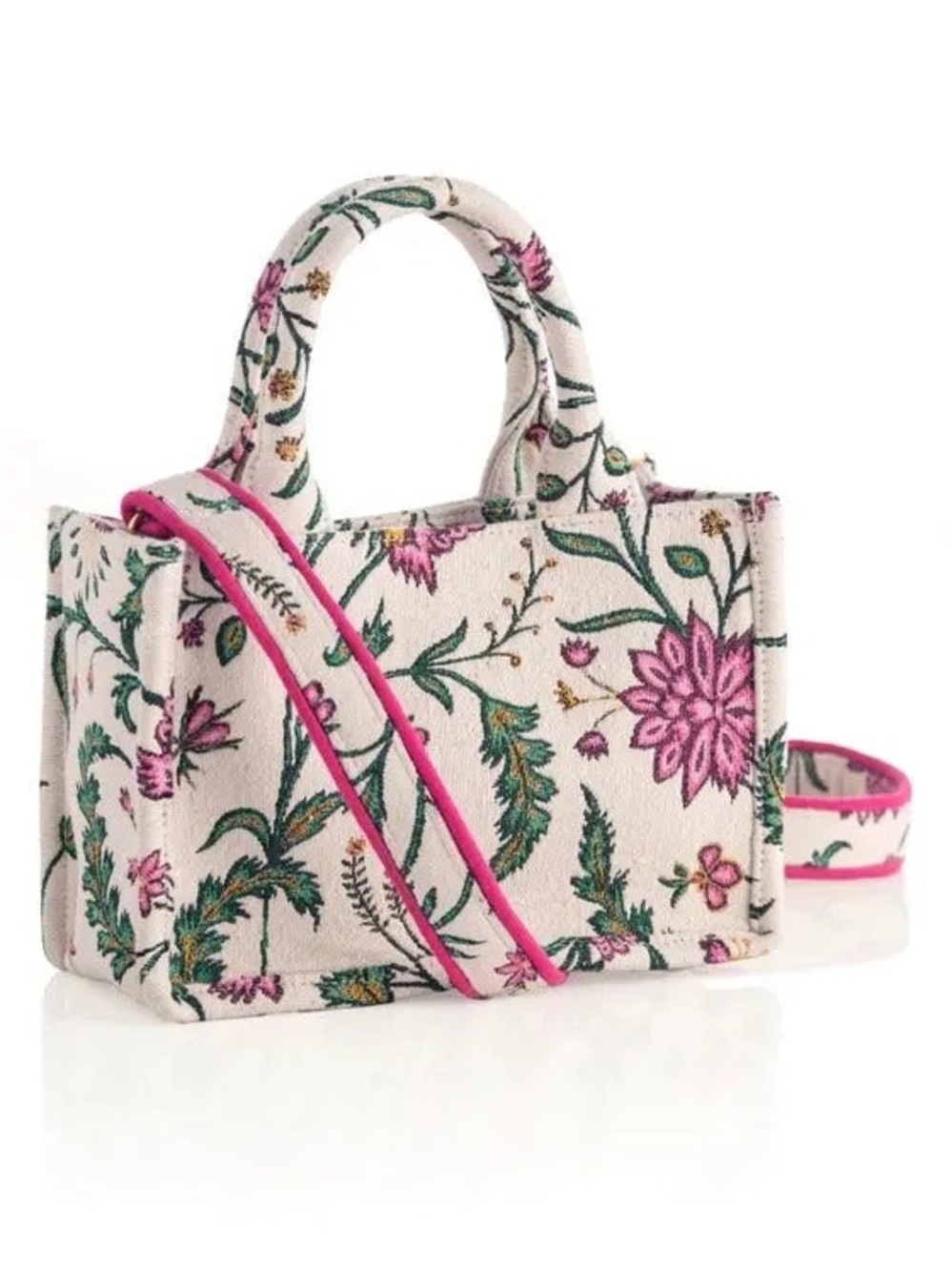 Shiraleah Lana Cream Mini Purse Bag with Pink Floral Embroidery